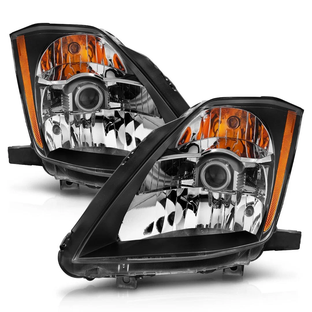 121108 – ANZO Headlight Assembly, Halogen Bulb Standard Beam Clear Lens Black Housing Set Of 2